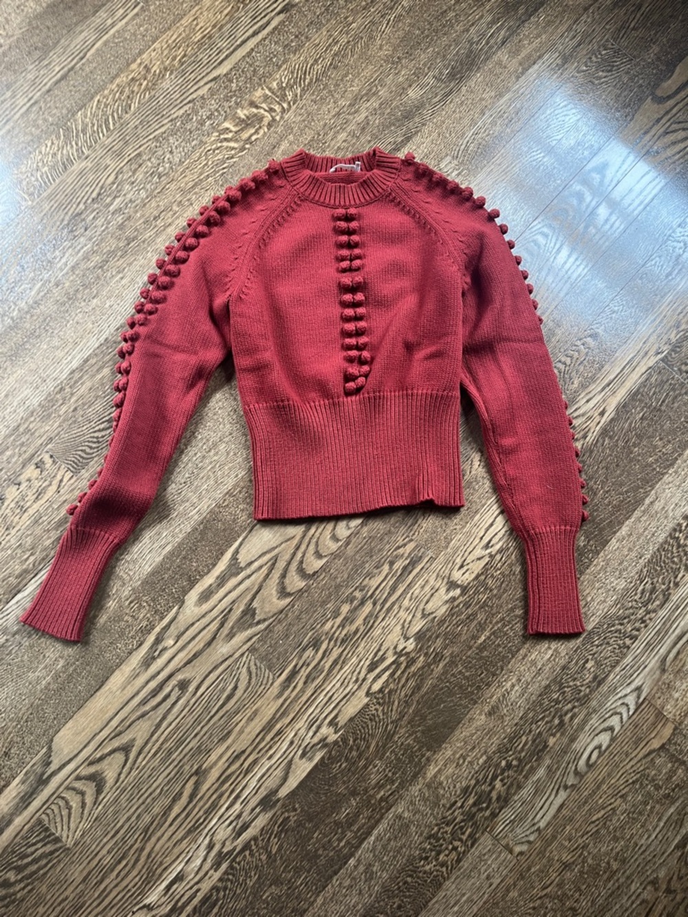 Chloe Red Pom-Pom Crewneck Sweater